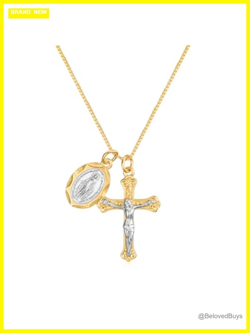 925 Sterling Silver Crucifix Cross Miraculous Medal Pendant Necklace 18 Inch